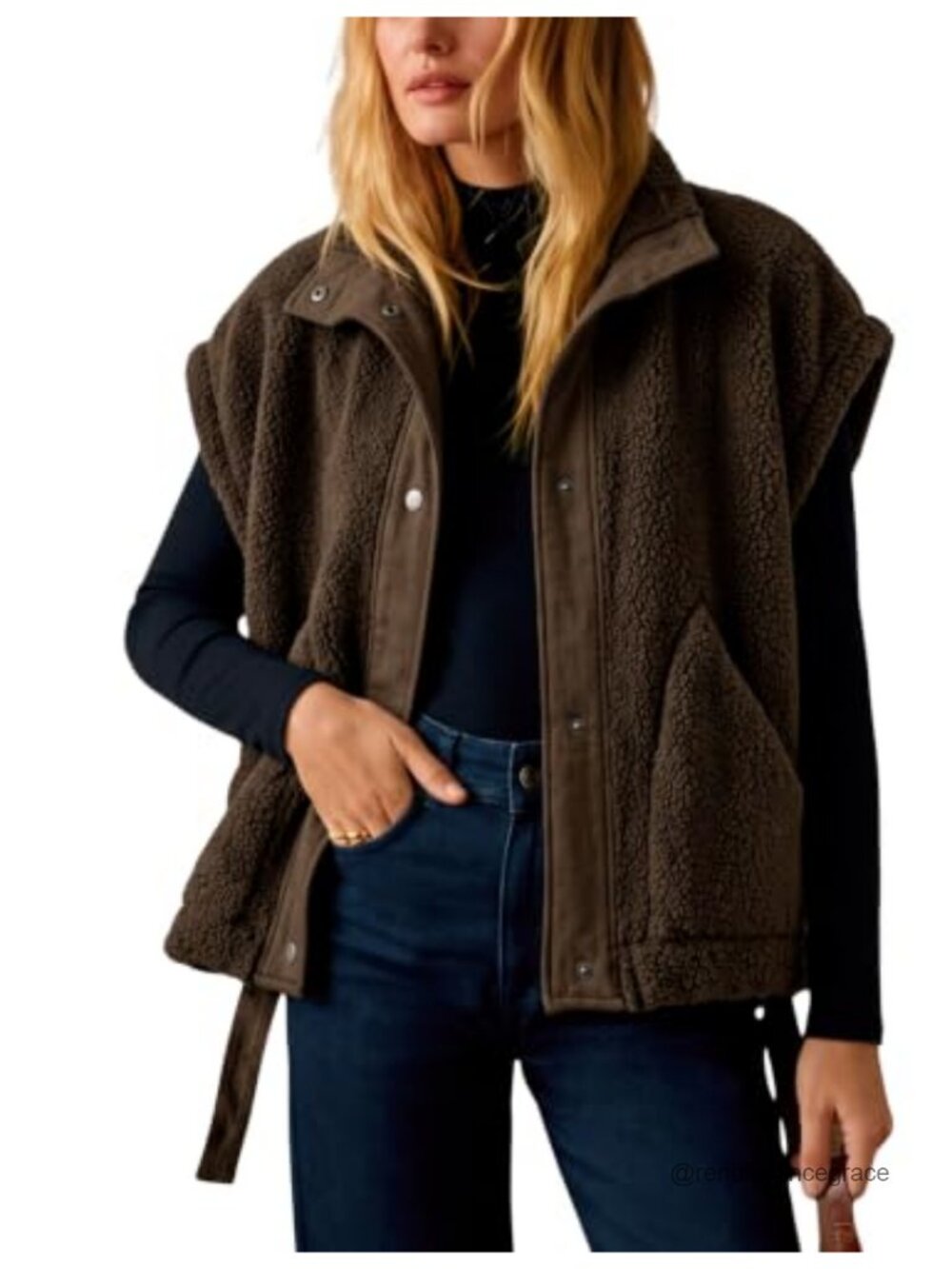 Womens Fleece Vest Sleeveless Button Down Sherpa Jacket Outerwear with Pockets